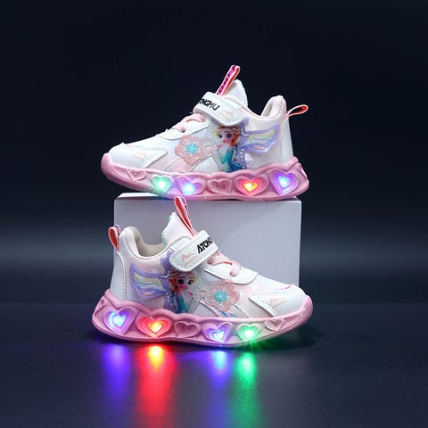 Girls Shoes With Lights 2025 New Mesh Breathable Children'S Sneaker Joker Princess Running Shoes